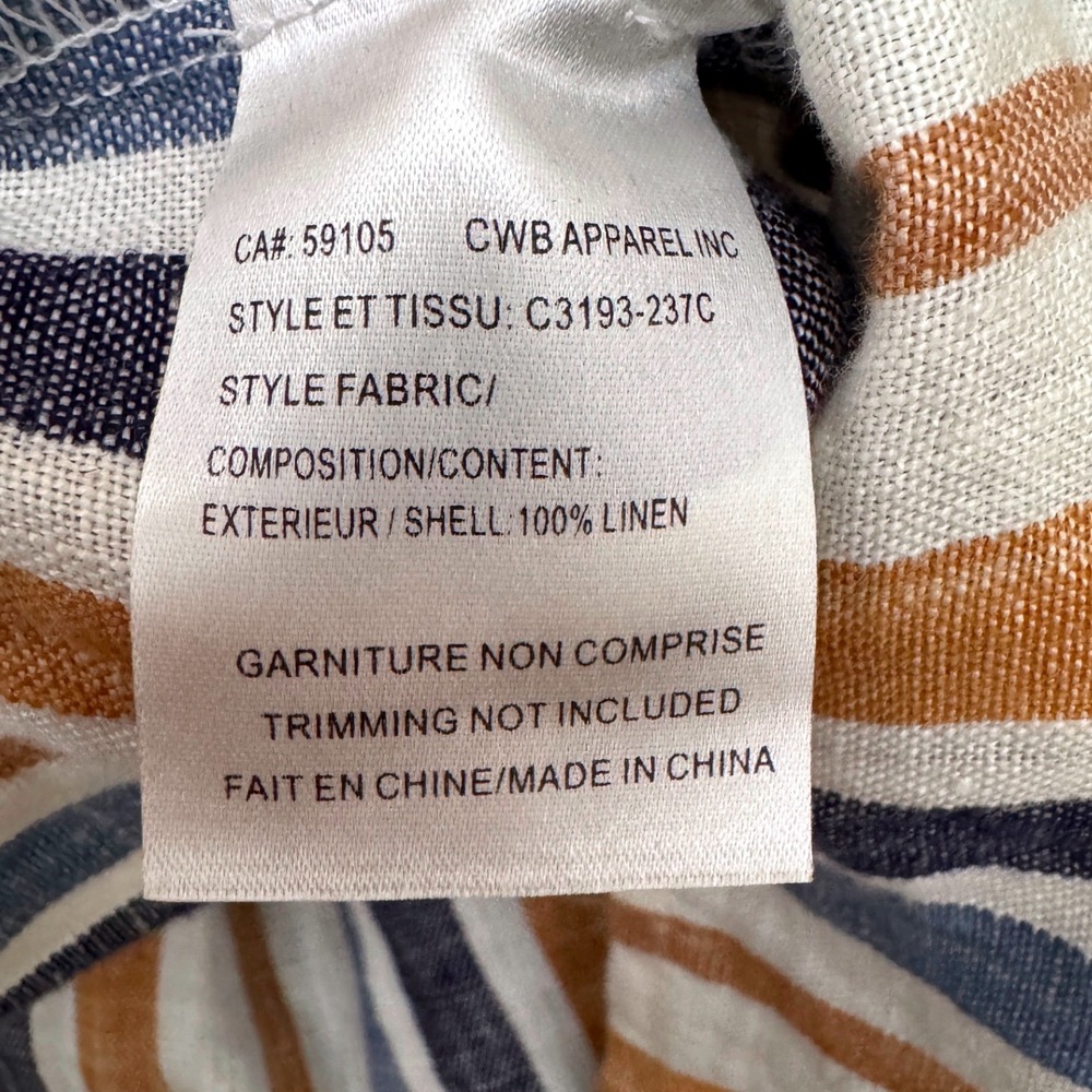 Charlie B Striped 100% Linen Maxi Dress Medium Sleeveless Blue Tan Tie Wasit - Picture 8 of 8
